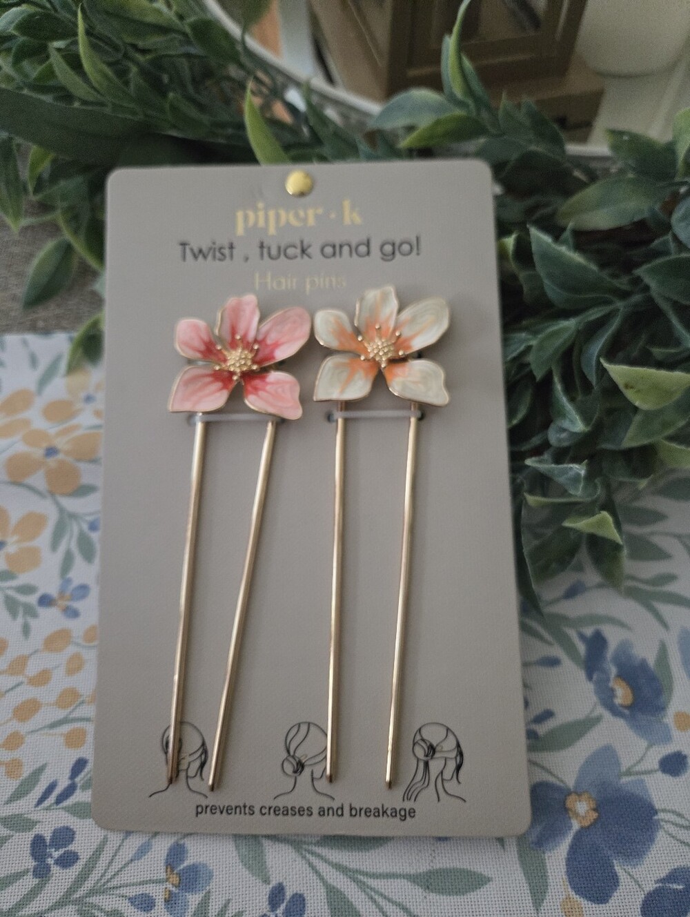 Piper Peach & Pink Floral Twist Hair Pins